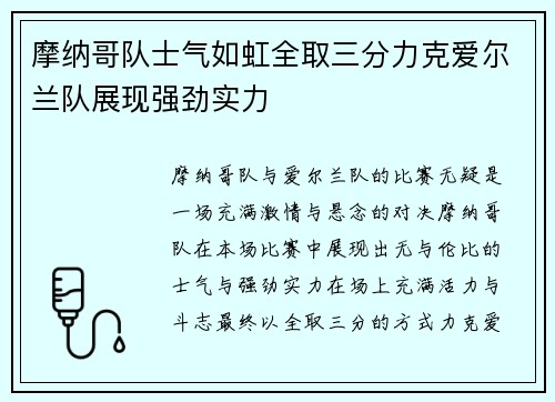 摩纳哥队士气如虹全取三分力克爱尔兰队展现强劲实力